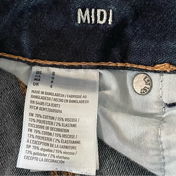 American Eagle Midi Size 0 Womens Jean Shorts Super Stretch Cutoff Dark Wash - Picture 4 of 8